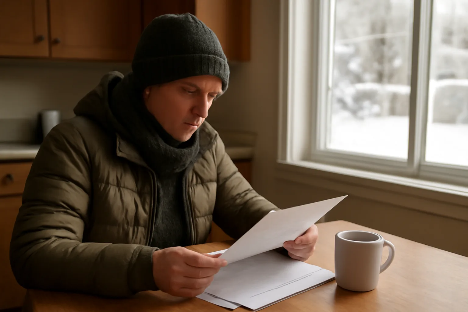 Person sorting Alaska respite provider renewal forms at a kitchen table.
