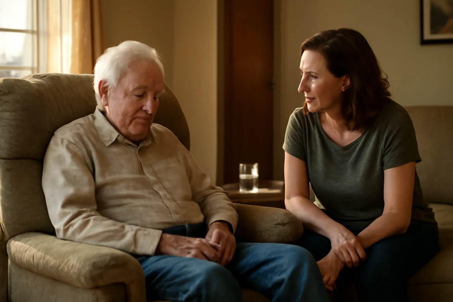 Caregiver providing in-home respite in an Arkansas living room